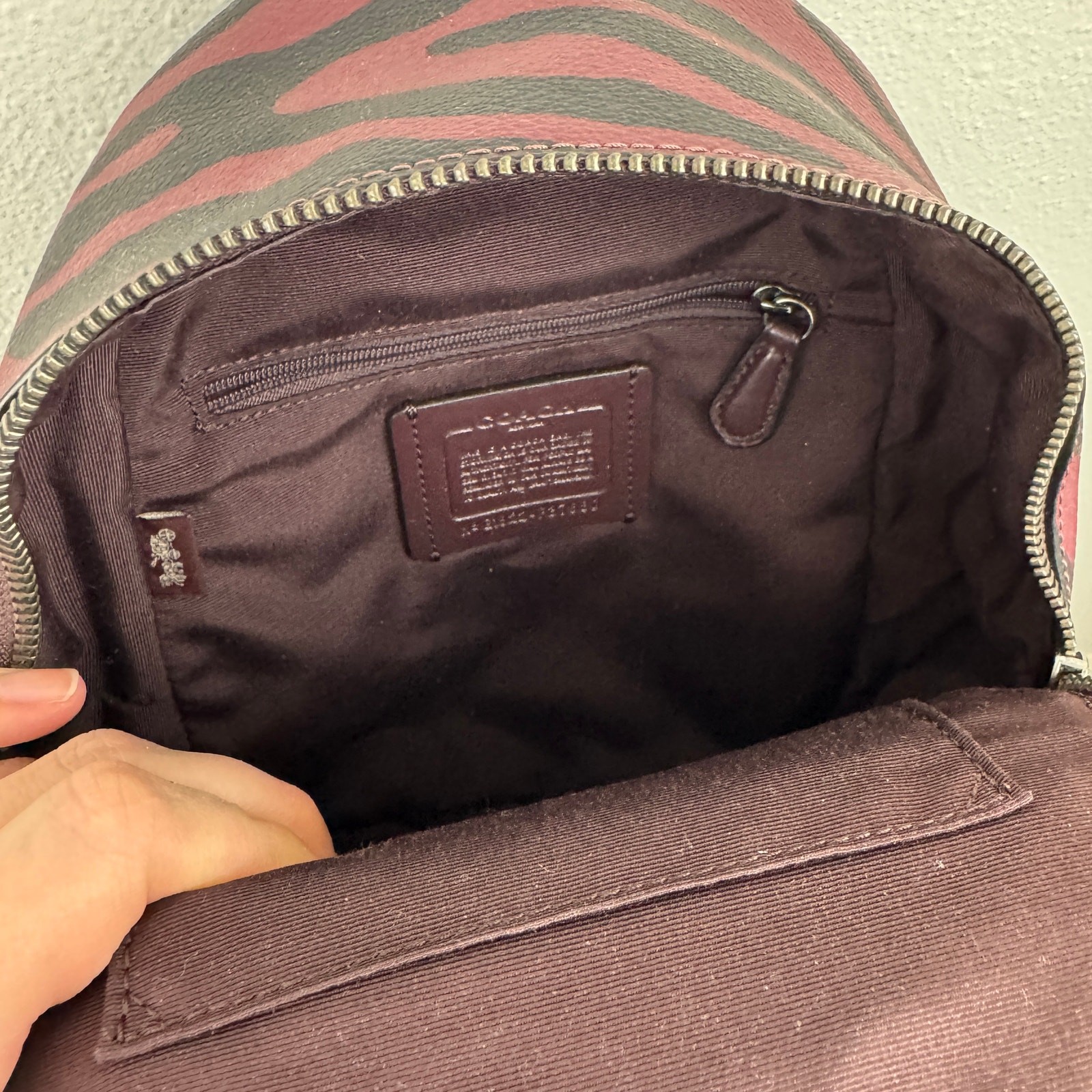 Coach Mini Charlie Backpack Tiger Stripe Coated Canvas Leather