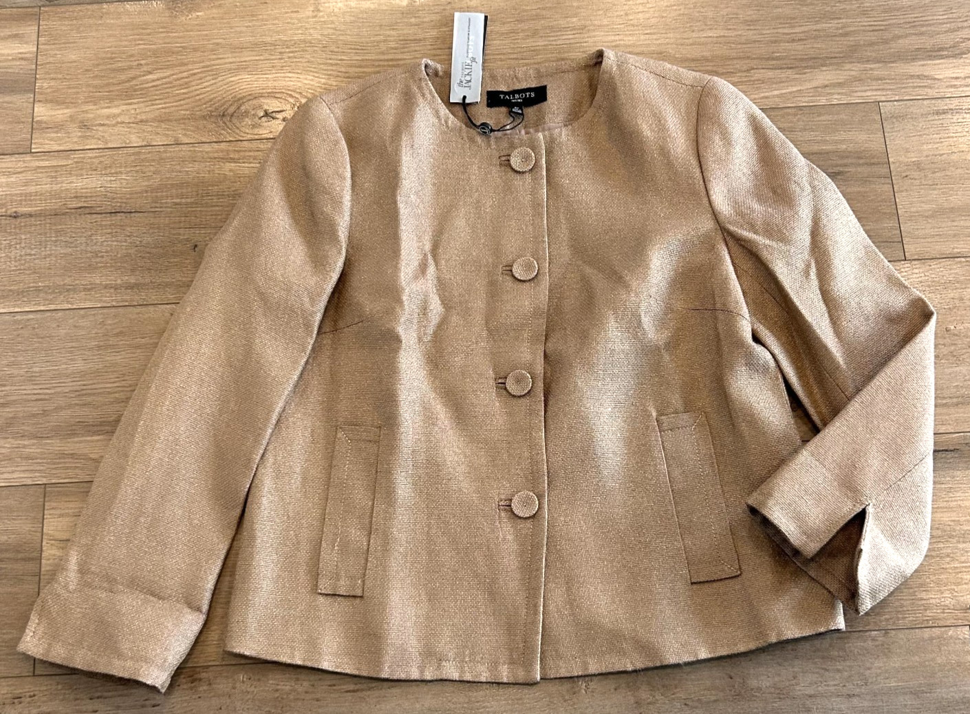 NWT Talbots Gold Metallic Blazer Jacket Women 6 Petite Jackie Fit Linen Blend