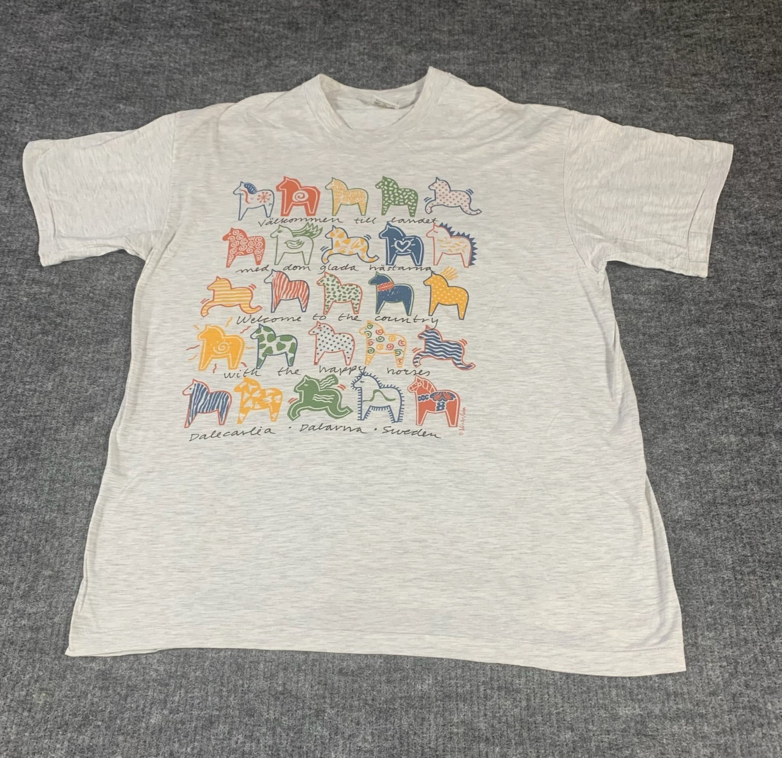 VTG Best In Town T Shirt Adult 2XL Gray Horses Tribal Single Stitch 90s Sweden