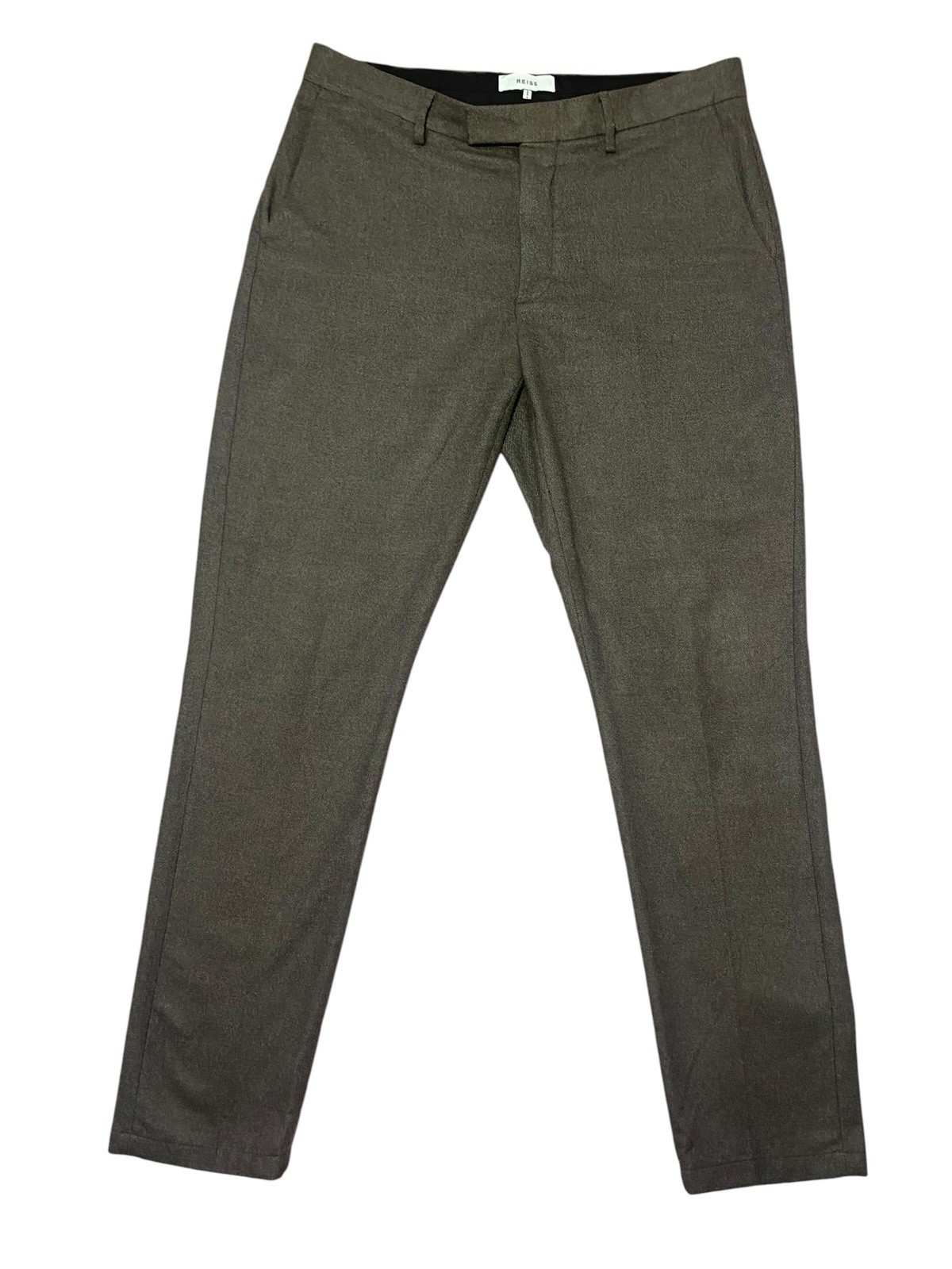 REISS Mens Slim Fit Dress Trousers Khaki Textured Wool Blend Pants Size [W/L]