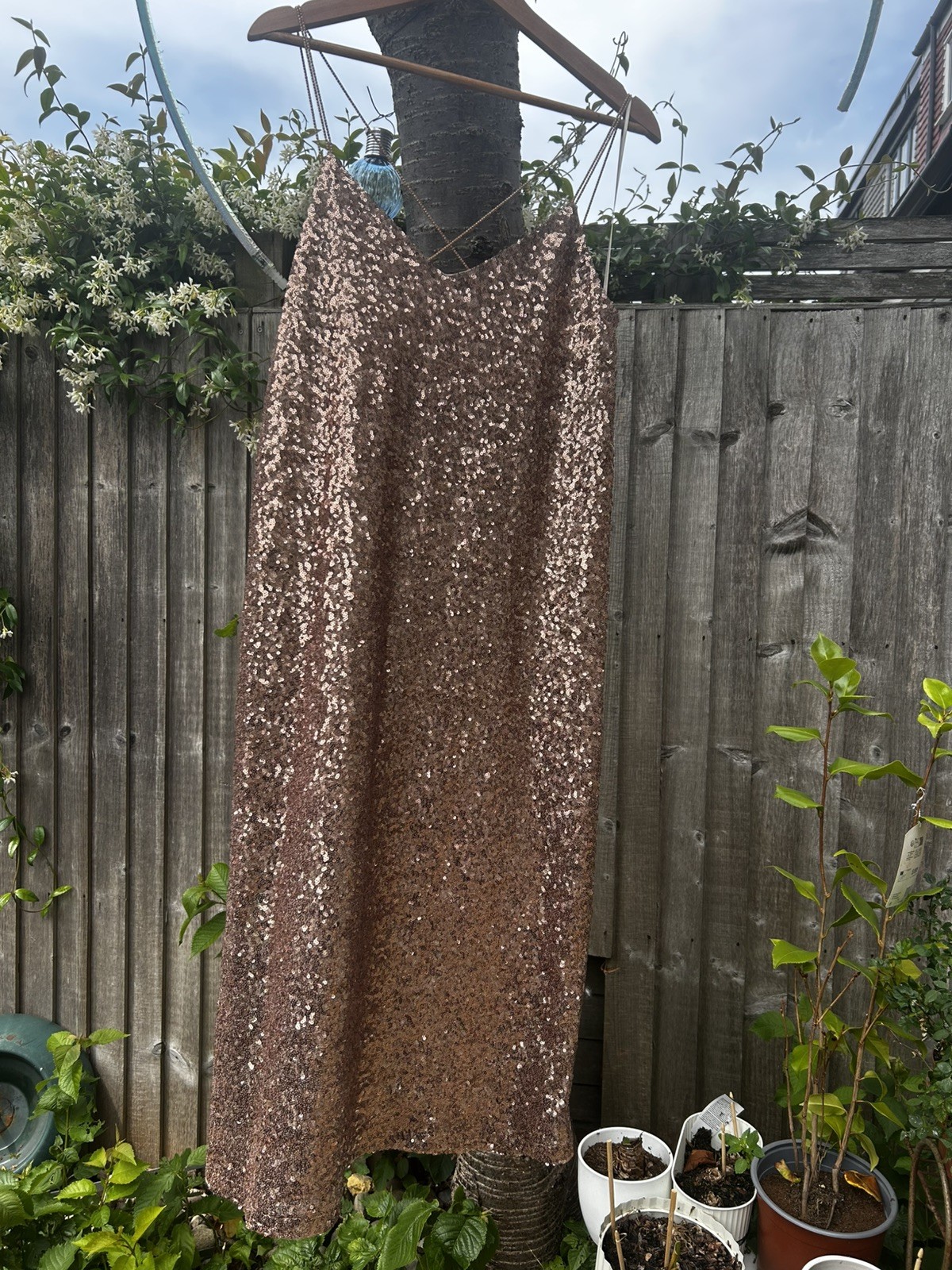 ZARA NUDE PINK LONG SEQUINED DRESS BEAD STRAPS FW16 SIZE M (MEDIUM) NEW TAGS