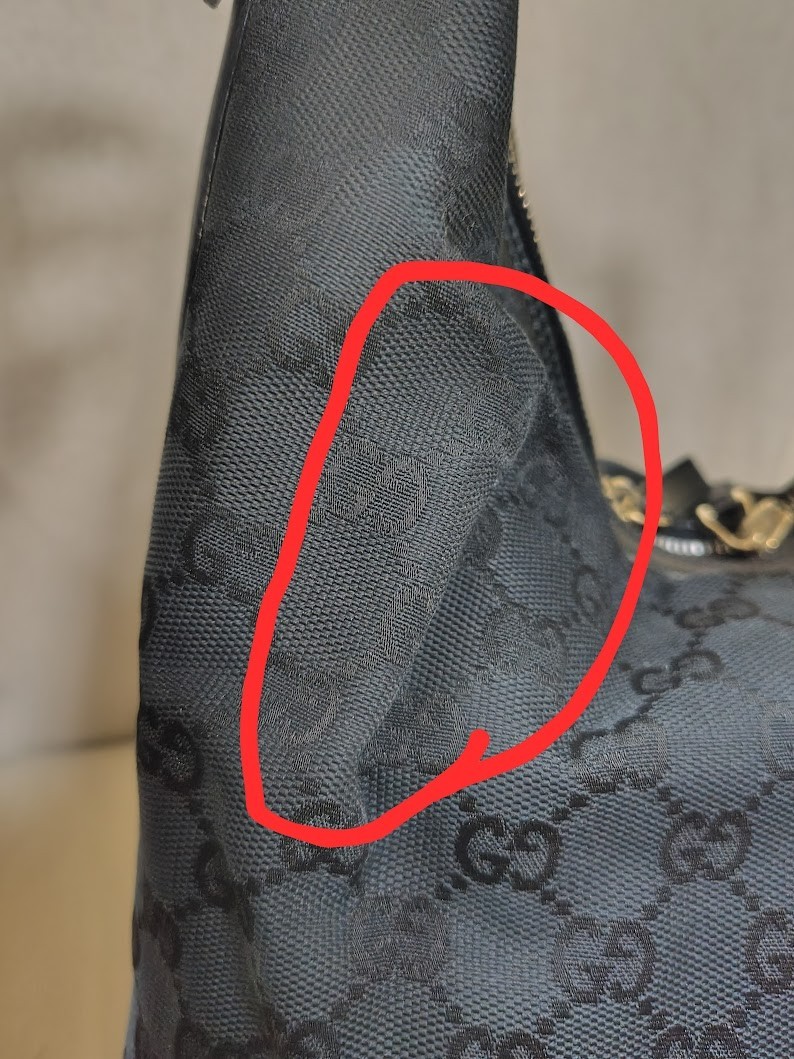 Gucci Hobo Shoulder Bag GG Canvas Black Authentic 504T0455