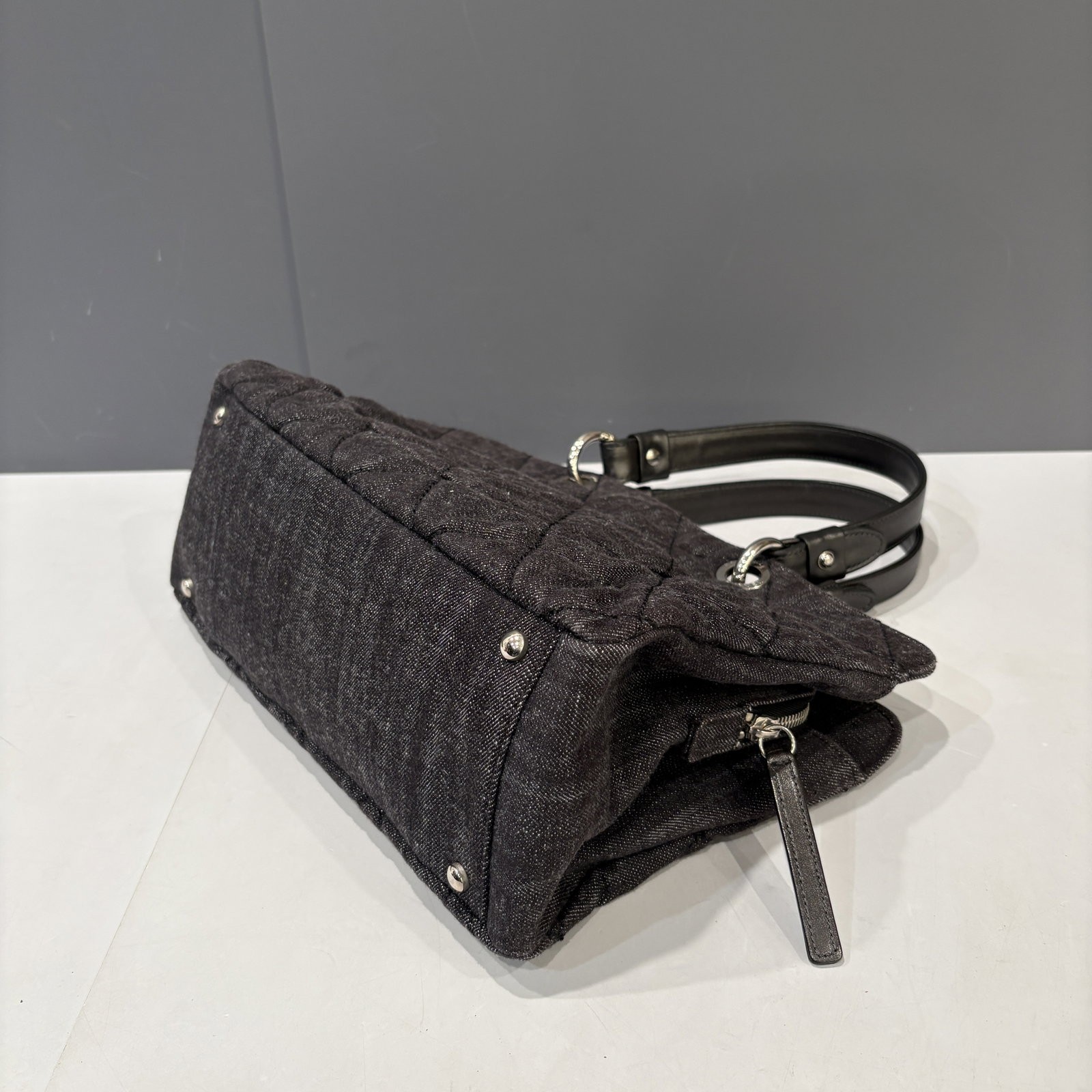 Chanel Quilted Handbag Charcoal Black Denim (ac052126b0)