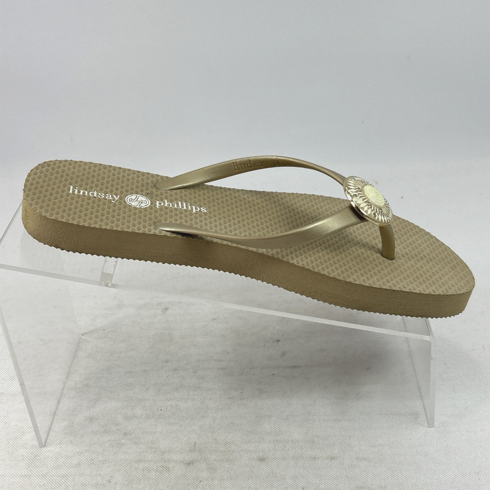 Lindsay Phillips Wedge Thong Sandals Switchflops Size 7M Gold Slides