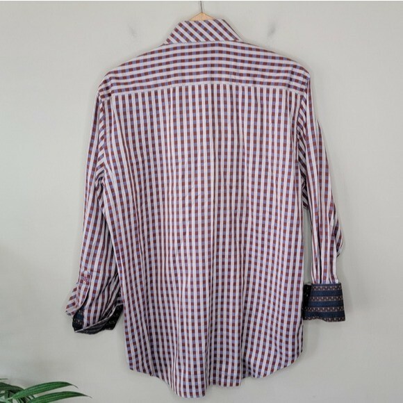 Robert Graham | Rust Brown Blue Tan Plaid Shirt, size medium
