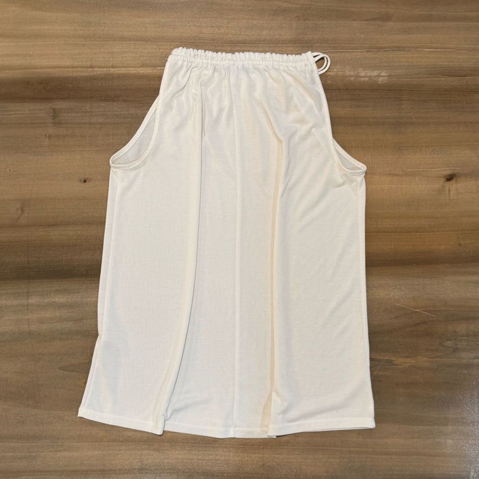 Green Envelope Ivory Ruched Blouse Sleeveless Soft Minimalist Top