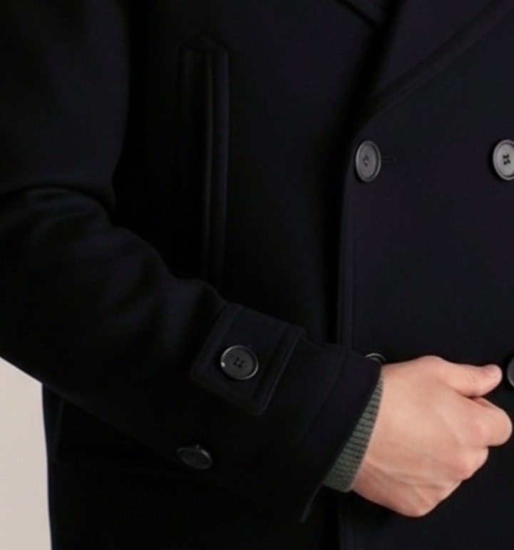 Quince Mens S NWT Italian Wool Blend Peacoat Double Breasted Minimal Solid Black