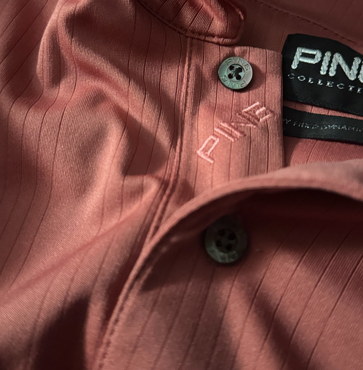 PING Collection Golf Shirt Mens L Terracotta Rust Micro Stripe Polo Perform