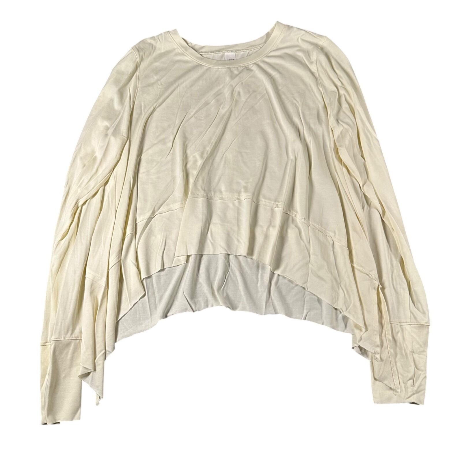 Ododos Womens L Asymmetrical Hem Long Sleeve Cream Top Soft Modal Polyester