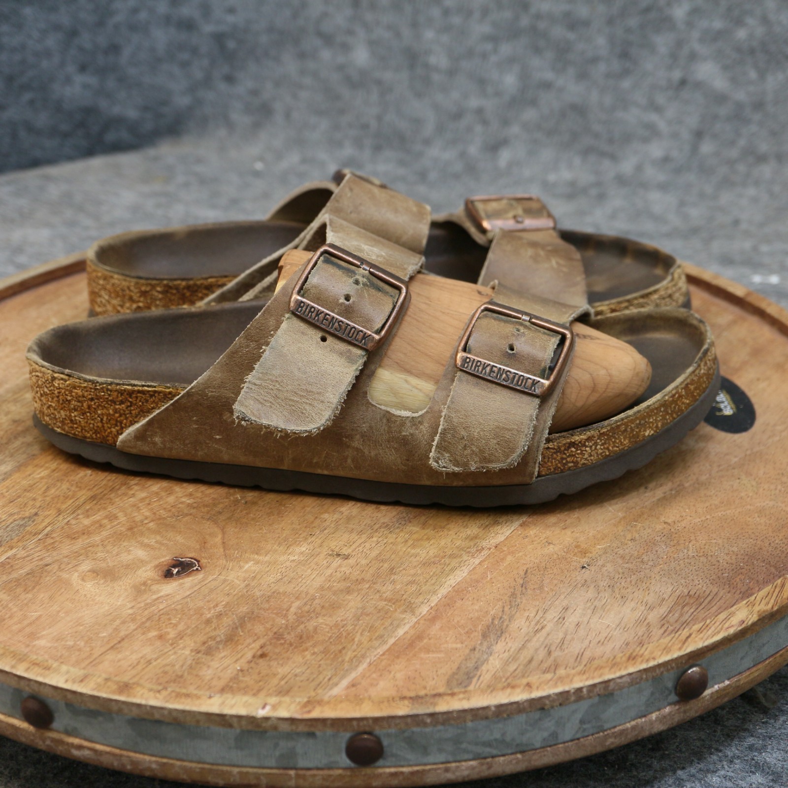 Birkenstock Arizona Tobacco Brown Leather Slides Sandal Womens Size 38 US 7 Reg.