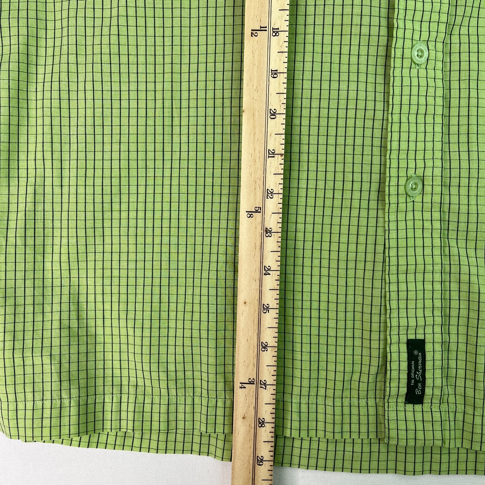 Ben Sherman Shirt L Green Check Short Sleeve Button Down