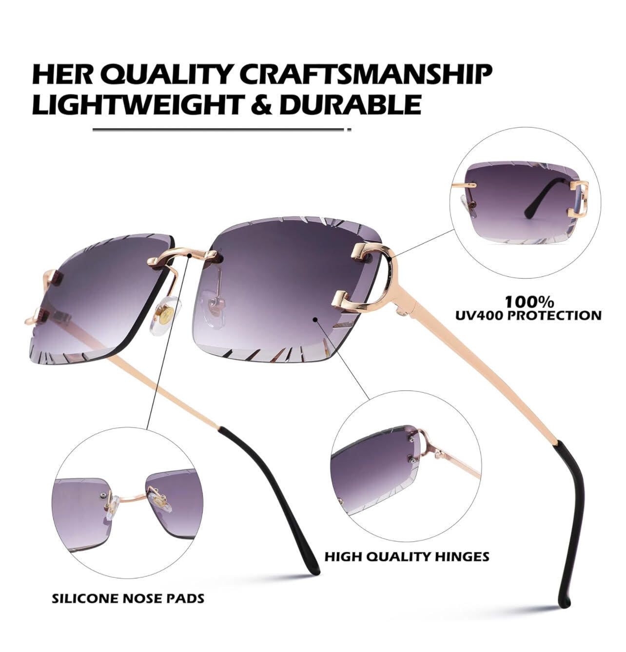 Sunglasses Framless Men Square Classic Retro Style Outdoor Hip Hop Migos Clear