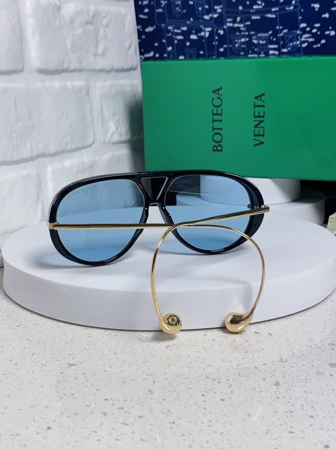 Bottega Veneta BV1273S Sunglasses Black Frames Blue Lenses 63-12-175