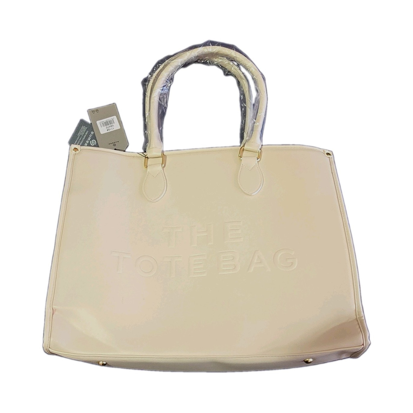 Beige Faux Leather Tote Bag Zip Top Shoulder Handbag for Women