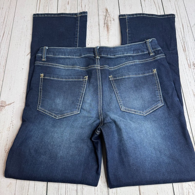 Maurices Everflex High Rise Jeans Womens 12 Reg Tapered Blue Faded Dark Wash
