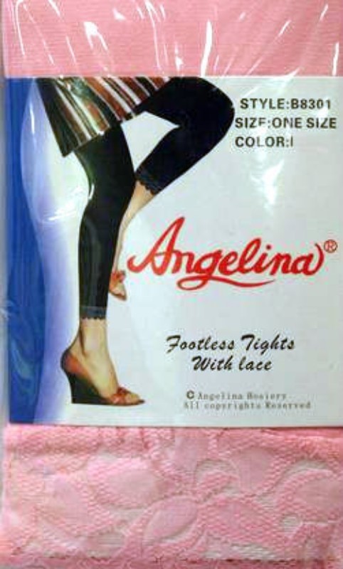 LADIES FOOTLESS TIGHT/CAPRI LEGGINGS With Lace Trim Angelina One Size