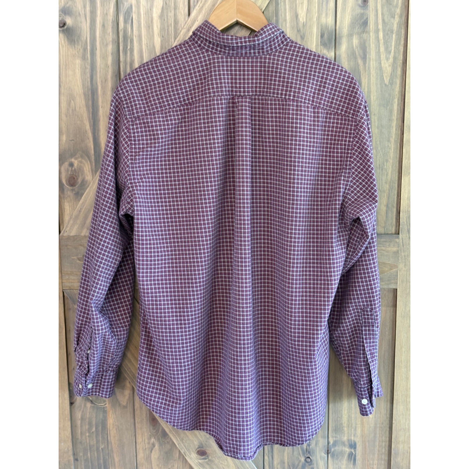 Lands End Mens Large 16-16.5 Burgundy Plaid 100% Baumwolle Button Down
