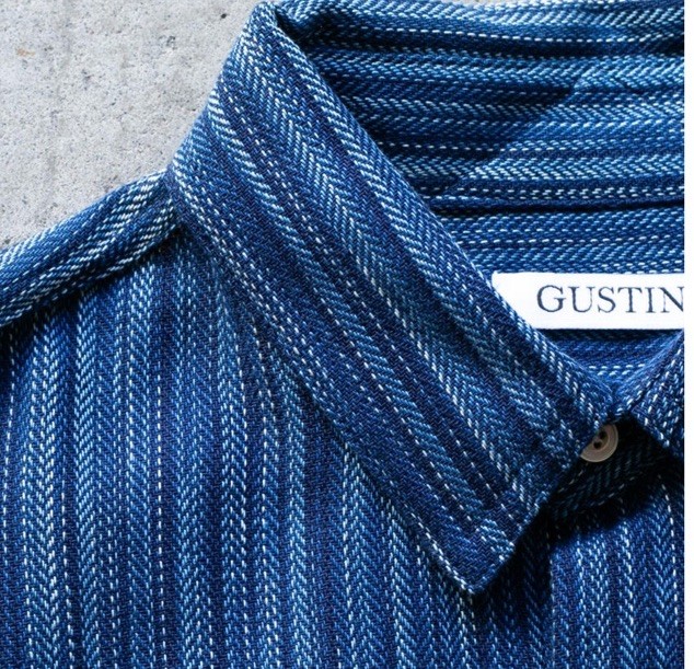 Gustin Shirt Mens XL Indigo Fade Pinstripe Button Up USA