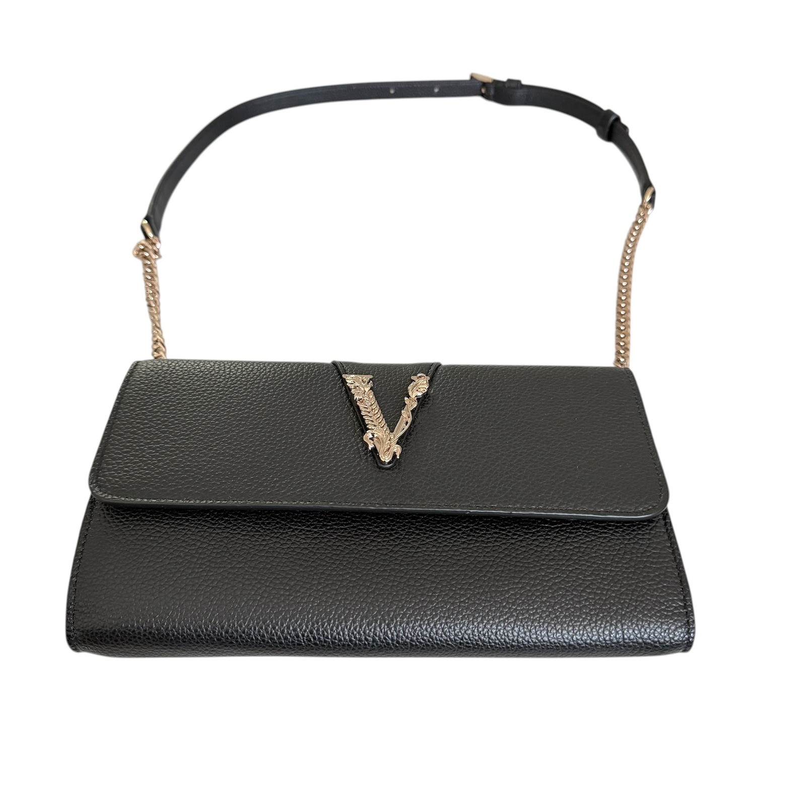 Versace Virtus Wallet on Chain Black Vitello Leather Bag 1006264 Nero-Oro