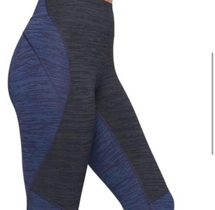 Outdoor Voices two tone color block warmup leggings crop small navy blue black
