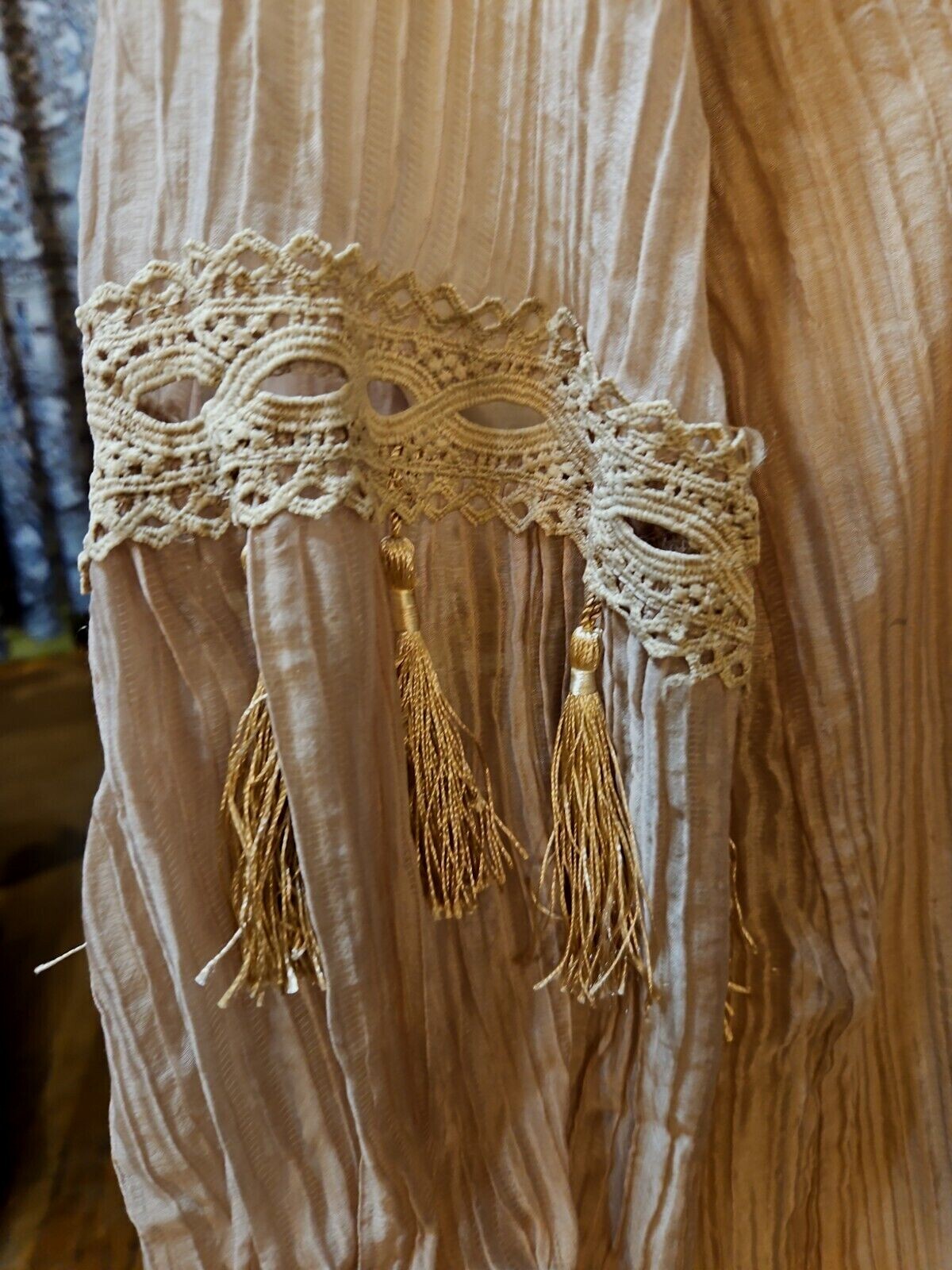 Pretty Angel Blouse Womens Large Tan Brown 3/4 Sleeve Fringe V Neck Bohemian New