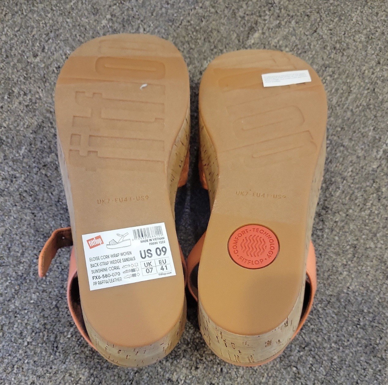 FITFLOP NIB ELOISE LEATHER & RAFFIA WOVEN BACK STRAP WEDGE SANDALS CORAL 8