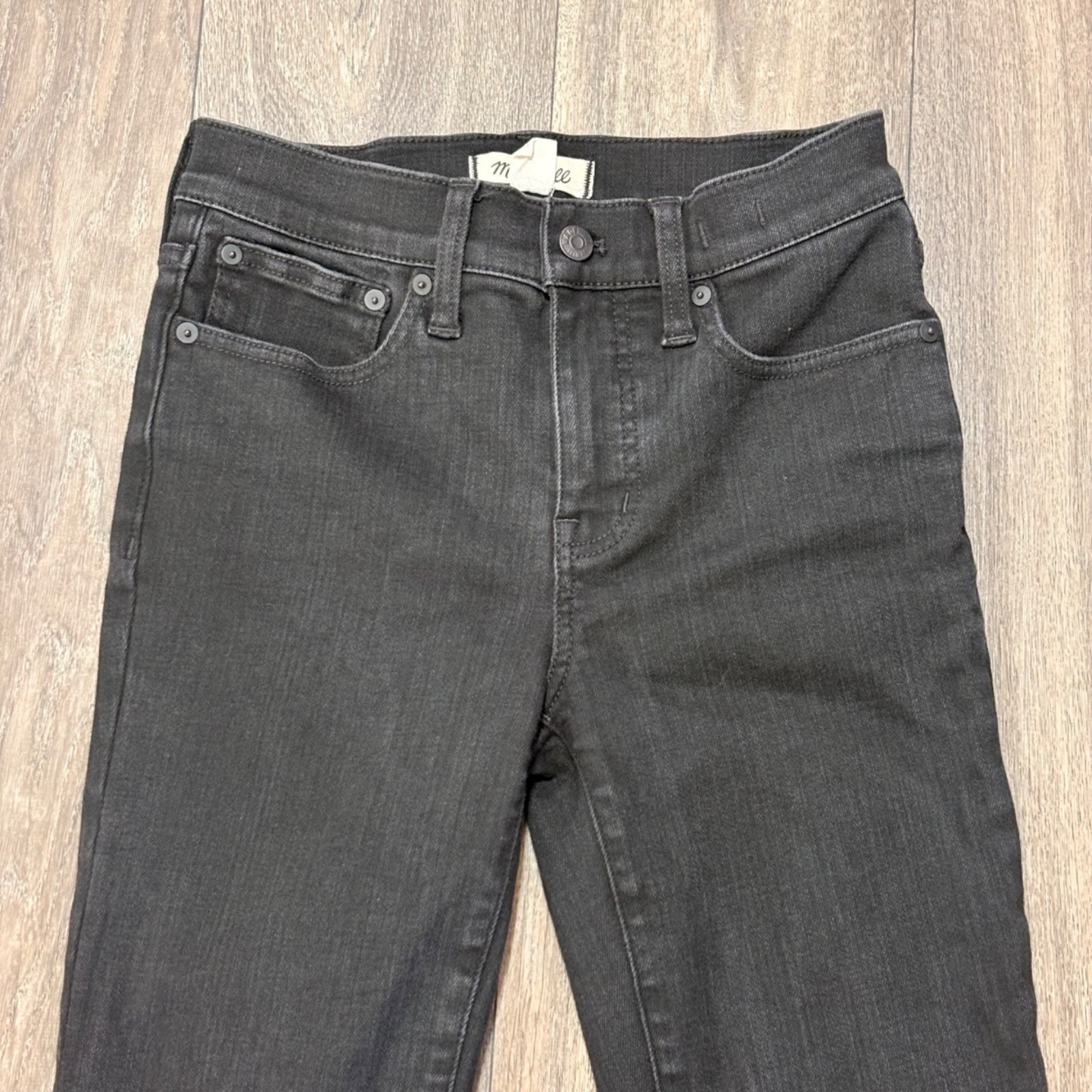 Madewell Mid-Rise Kick Out Jeans Black Flared Stretch Womens SZ 25 X26.5IN