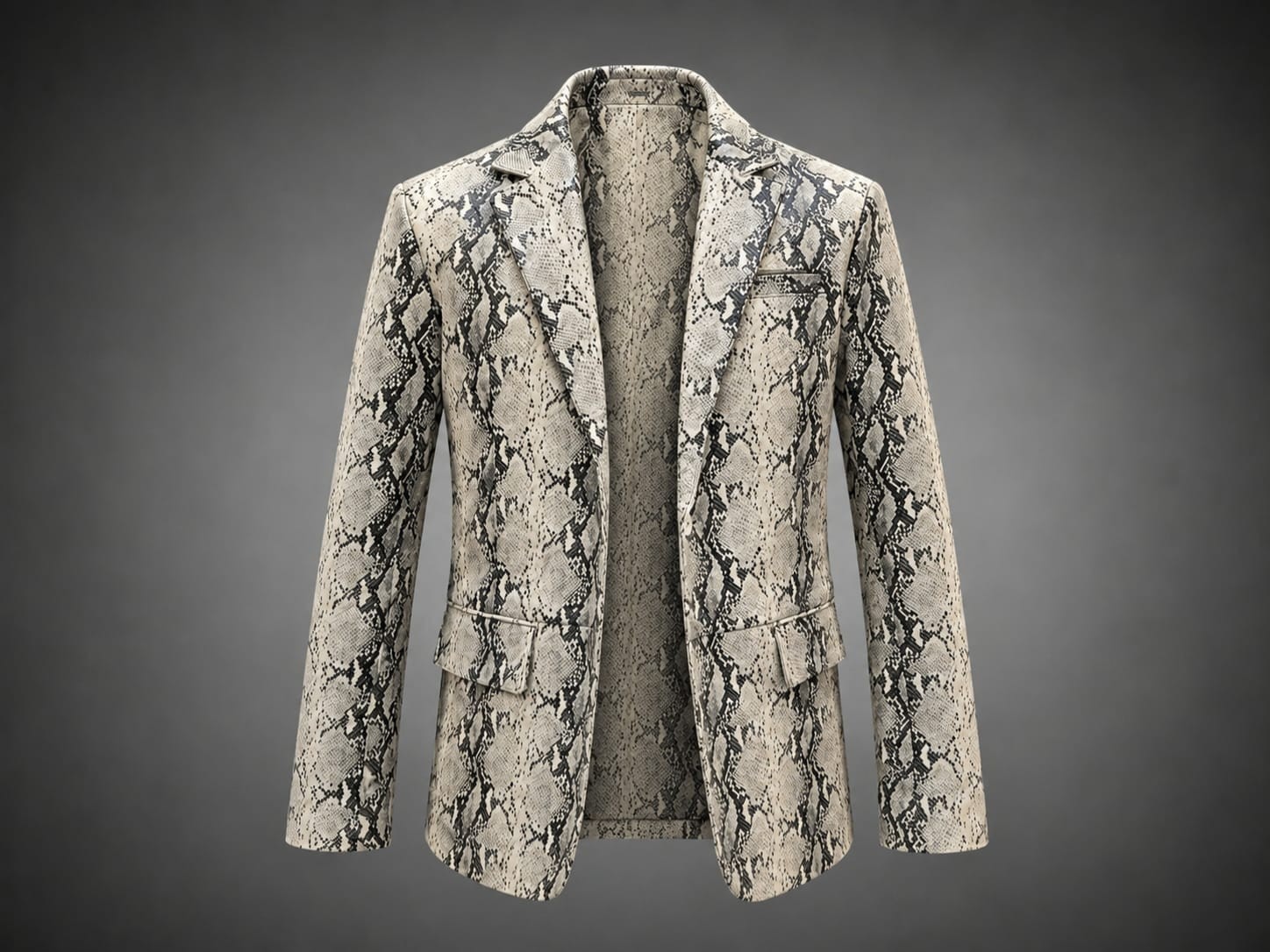 Mens Leather Coat Snake Skin Print Blazer Jacket Python Print Party Coat Premium