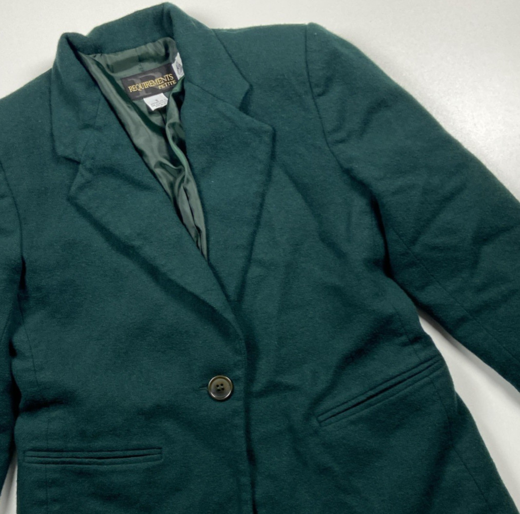Requirements Petite Vintage 90s Blazer Size 6 Emerald 100% Wool 1 Button Jacket