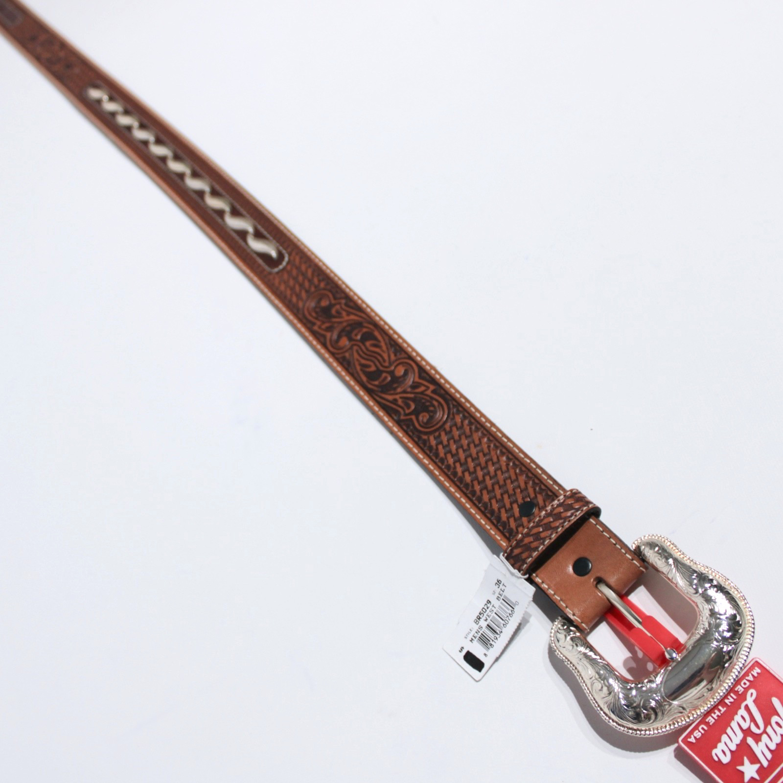 NWT Tony Lama Made in USA Brown Leather Western Belt Men Size 36 (44″ x 1.5″)