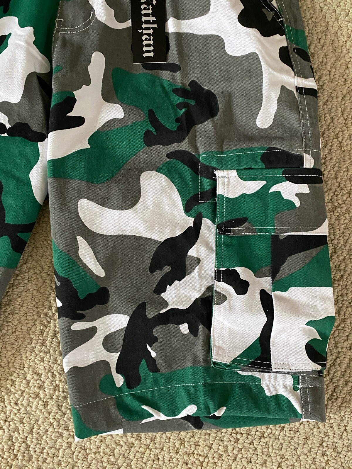 NWT Men’s Nathan Green White Camouflage Camo Belted Cargo Pocket Shorts ALL SIZE