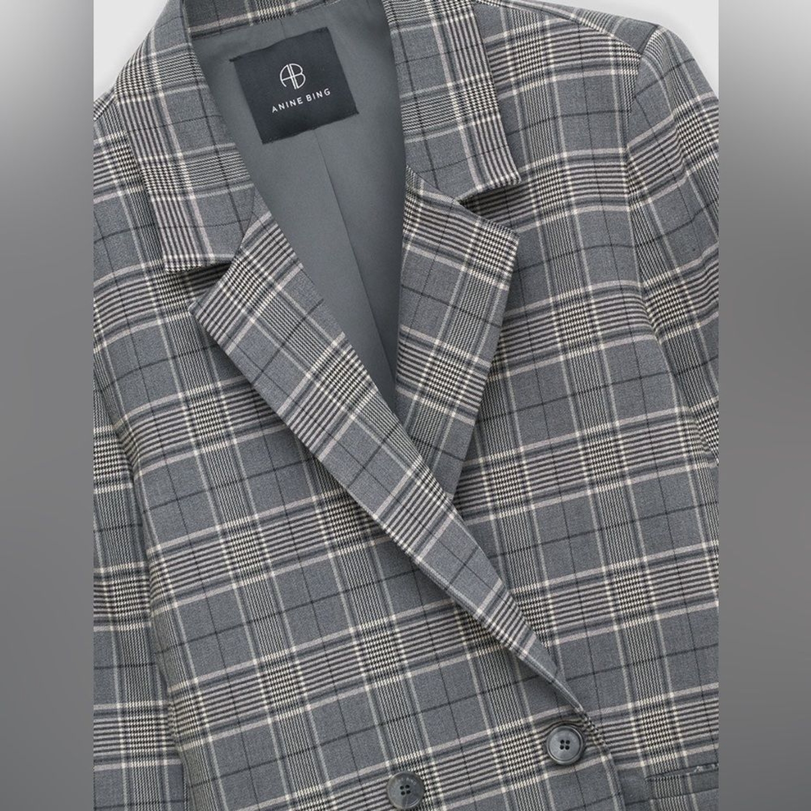 Anine Bing Madeleine Blazer in grey plaid NWT