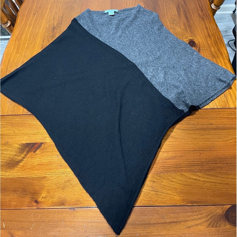 Celeste 90% Wool 10% Cashmere Black Grey Color Block Poncho Sweater Wrap OSFM