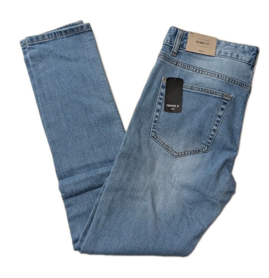 Forever 21 Jeans Mens 32 Blue Skinny Fit Faded Medium Wash Denim Pants Casual