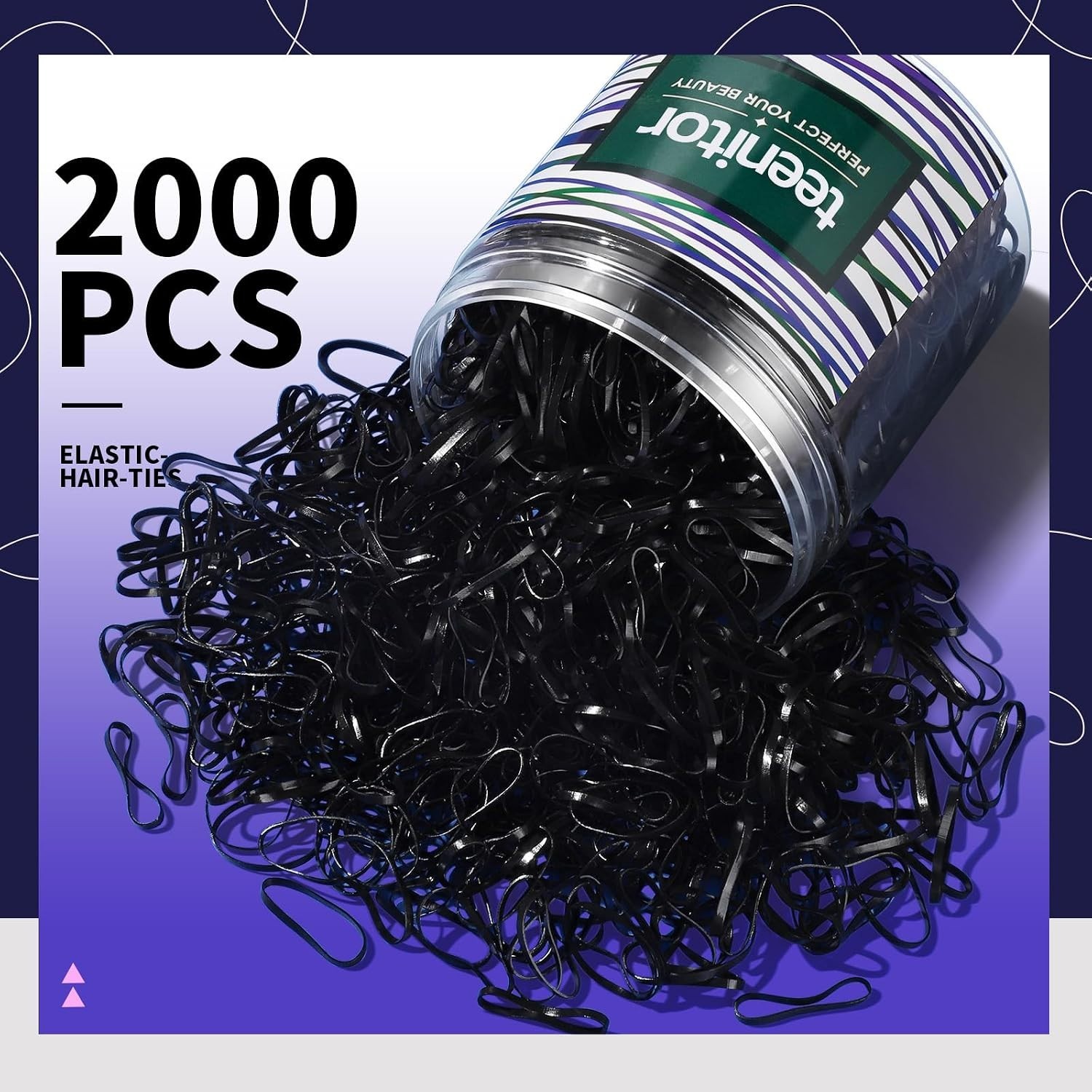 Elastic Hair Ties – 2000 Soft Black Rubber Bands for Kids’ Braids & Ponytails