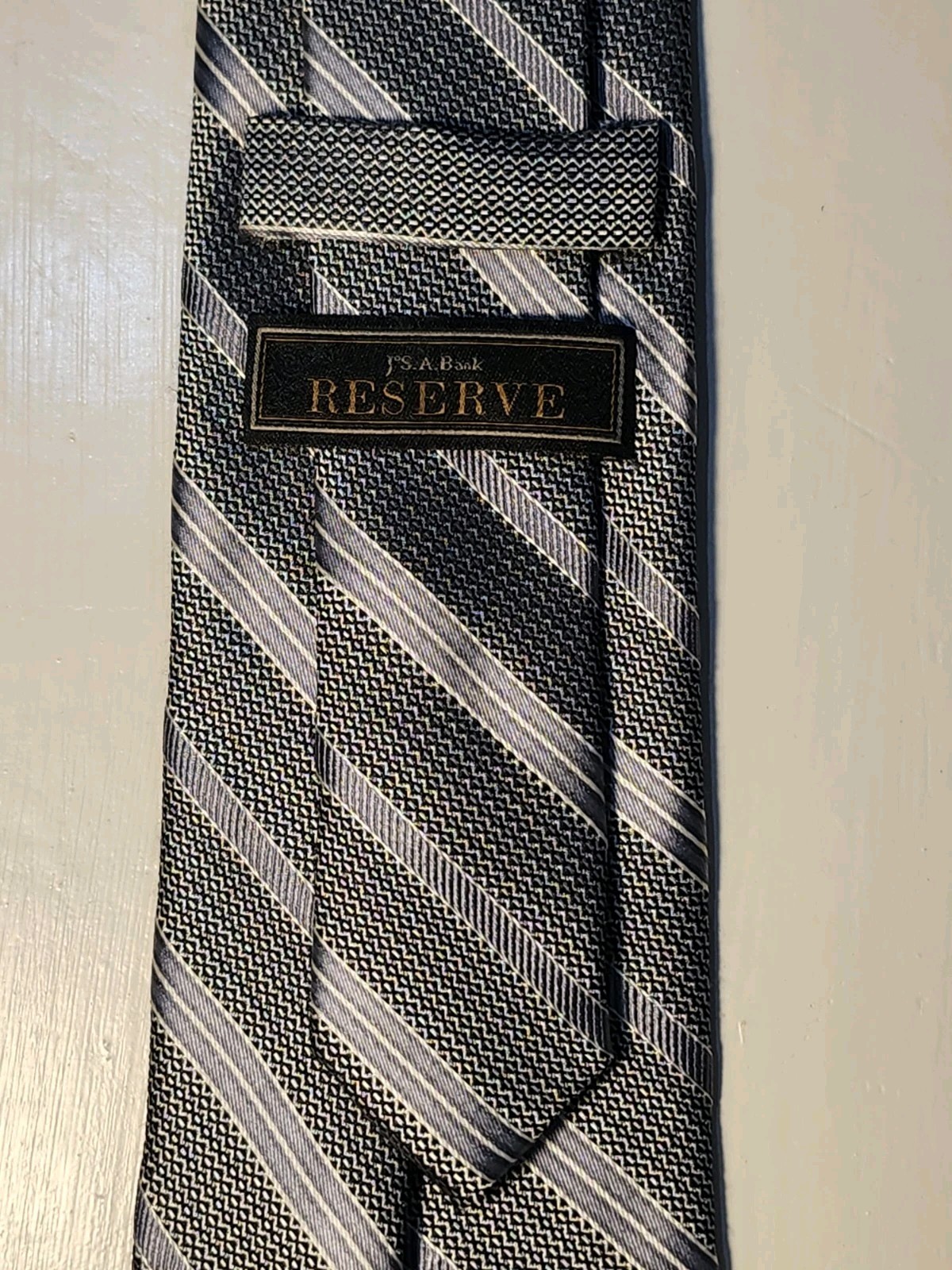 Jos. A. Bank Silver Woven Silk/Wool Syriped Pattern Mens Tie W 3.5 L 59.5/8
