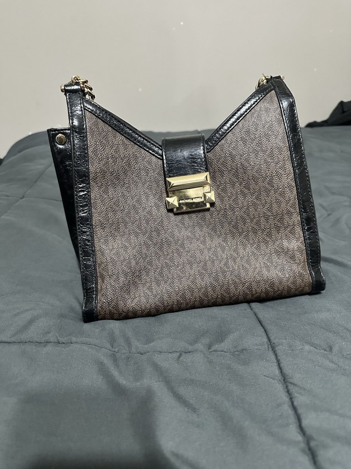Michael Kors Whitney chain polished Leather shoulder bag Brown gold tote