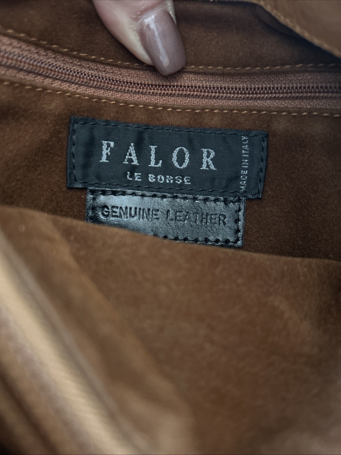 Falor Le Borse Tote Shoulder Bag Brown Crocodile Embossed Leather Italy 11”H