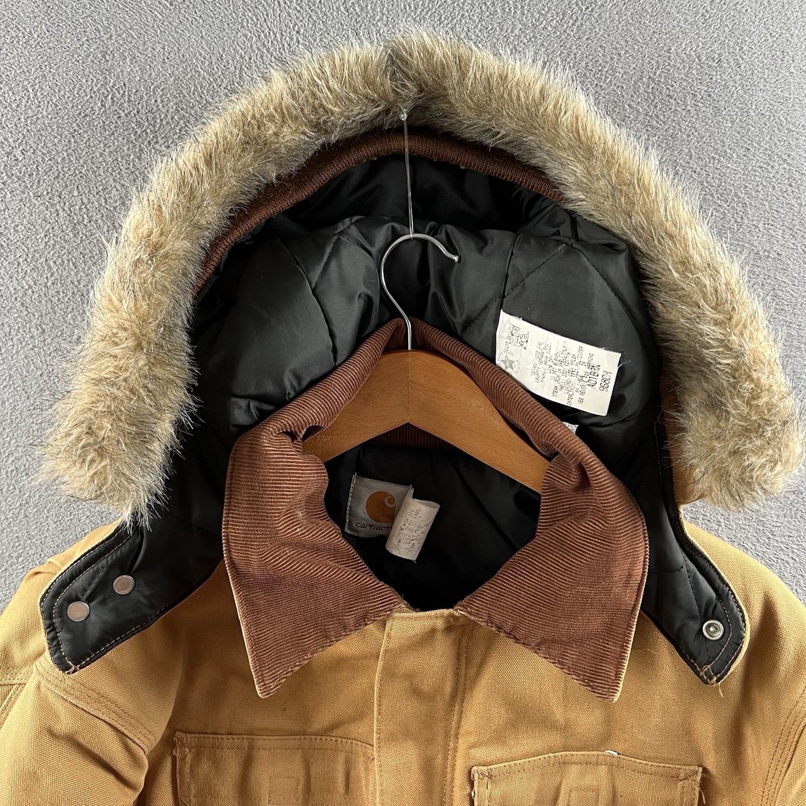 Vintage Carhartt Arctic Jacket Mens 46 Tall Brown C0196 W/ A01 BRN Fur Trim Hood