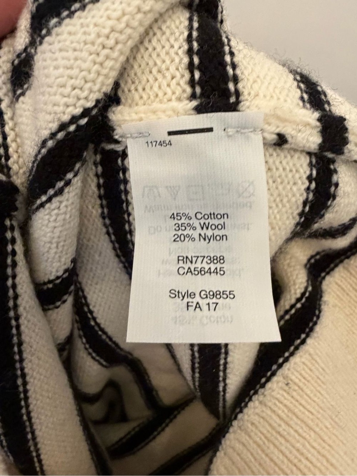 J.Crew Striped Cream and Black Ruffle Cuff Cotton Wool Knit Pullover Sweater XS