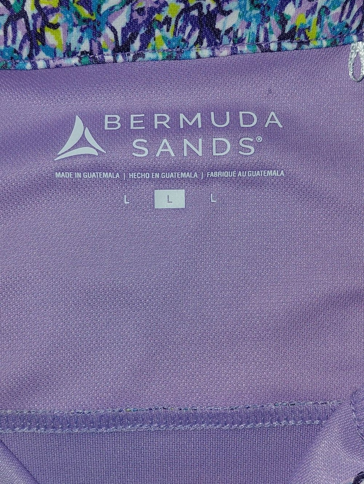 Bermuda Sands Sleeveless Lavender Golf Polo Top with Floral Trim Lg Msrp $79.99
