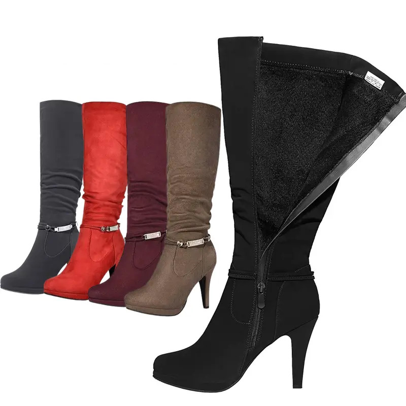 Womens Knee High Winter Boots Warm Fur Lined Zip Up Boots US 5-11