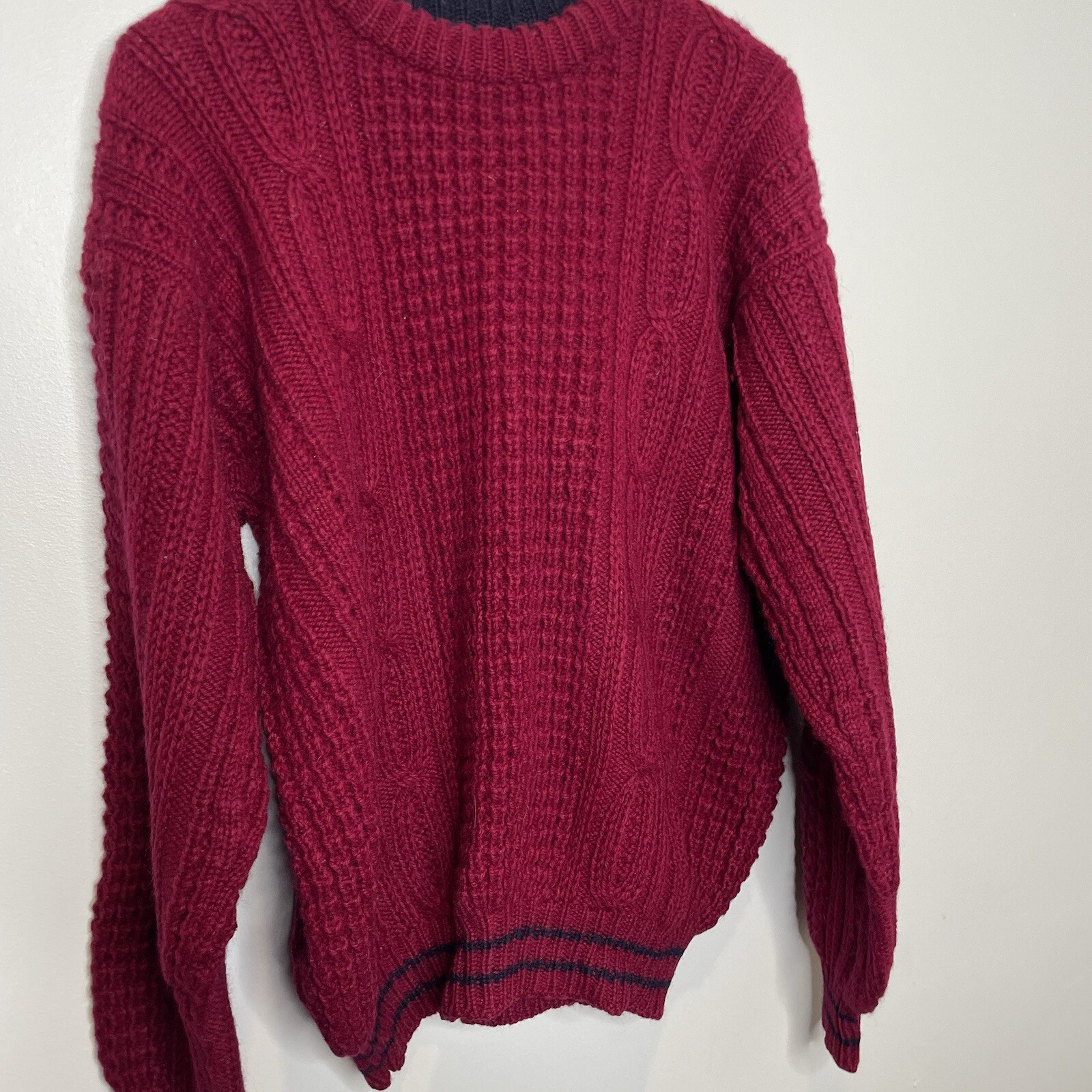 VTG John Molloy Men Handknit Wool Fisherman Sweater Donegal Ireland Red No Size