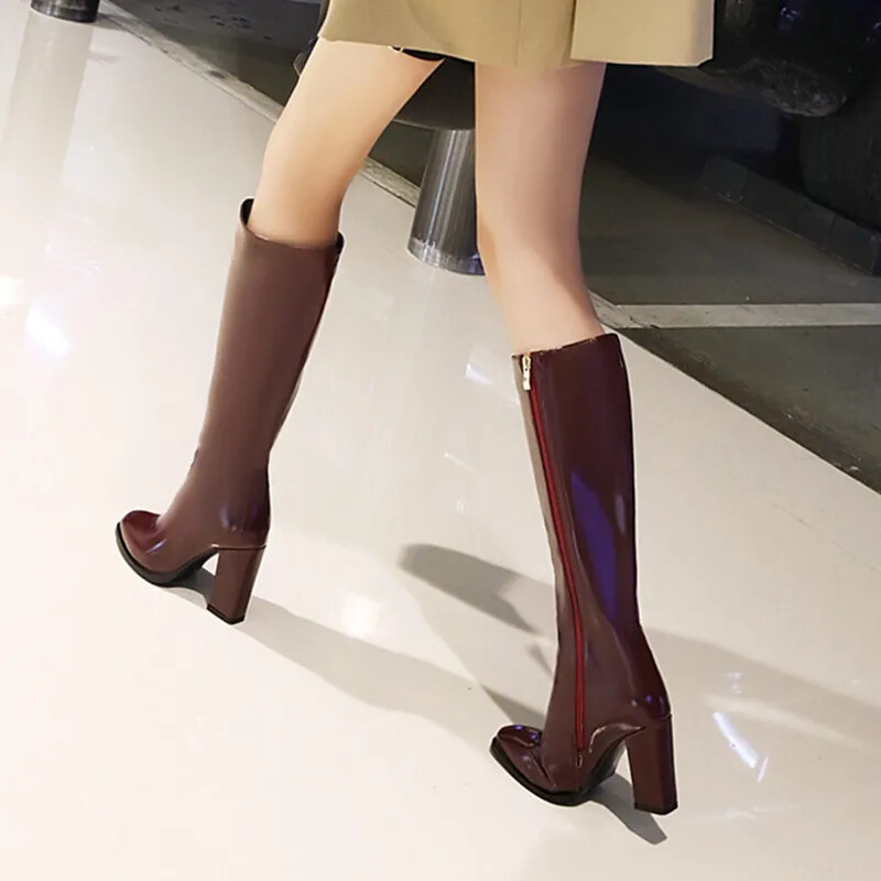 New For Girl Women’s Elegant Knee High Boots High Boots Zipper Heeled Long Shoes