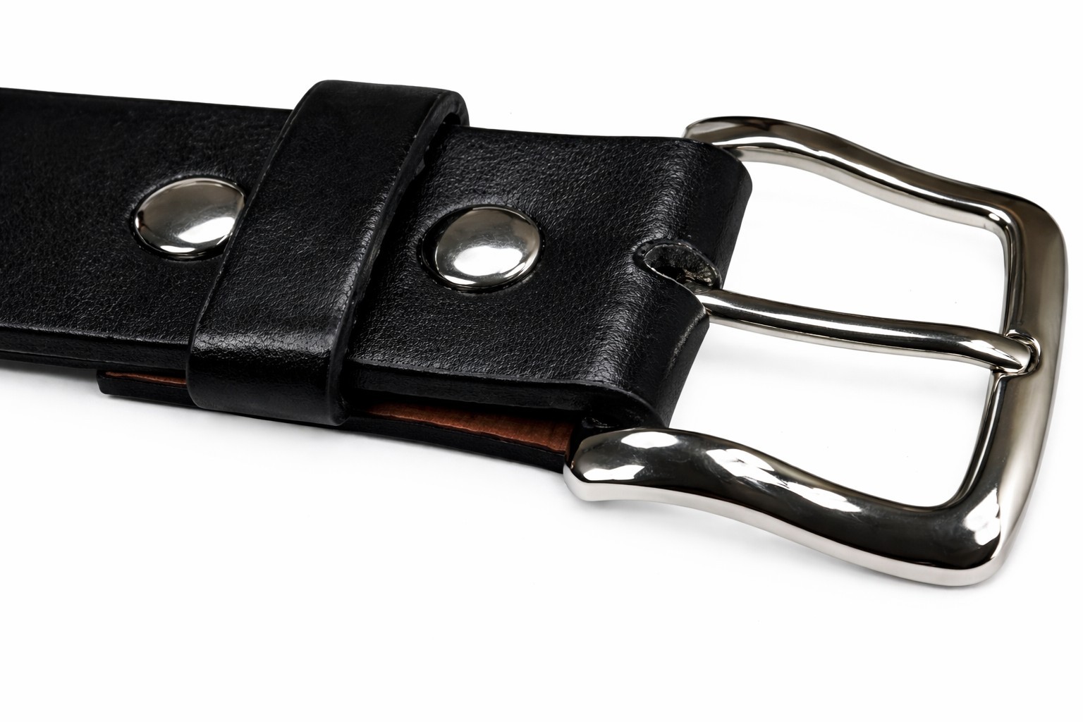 Men’s Plain Black Genuine Leather Casual Dress Black Belt with Silver Buckle