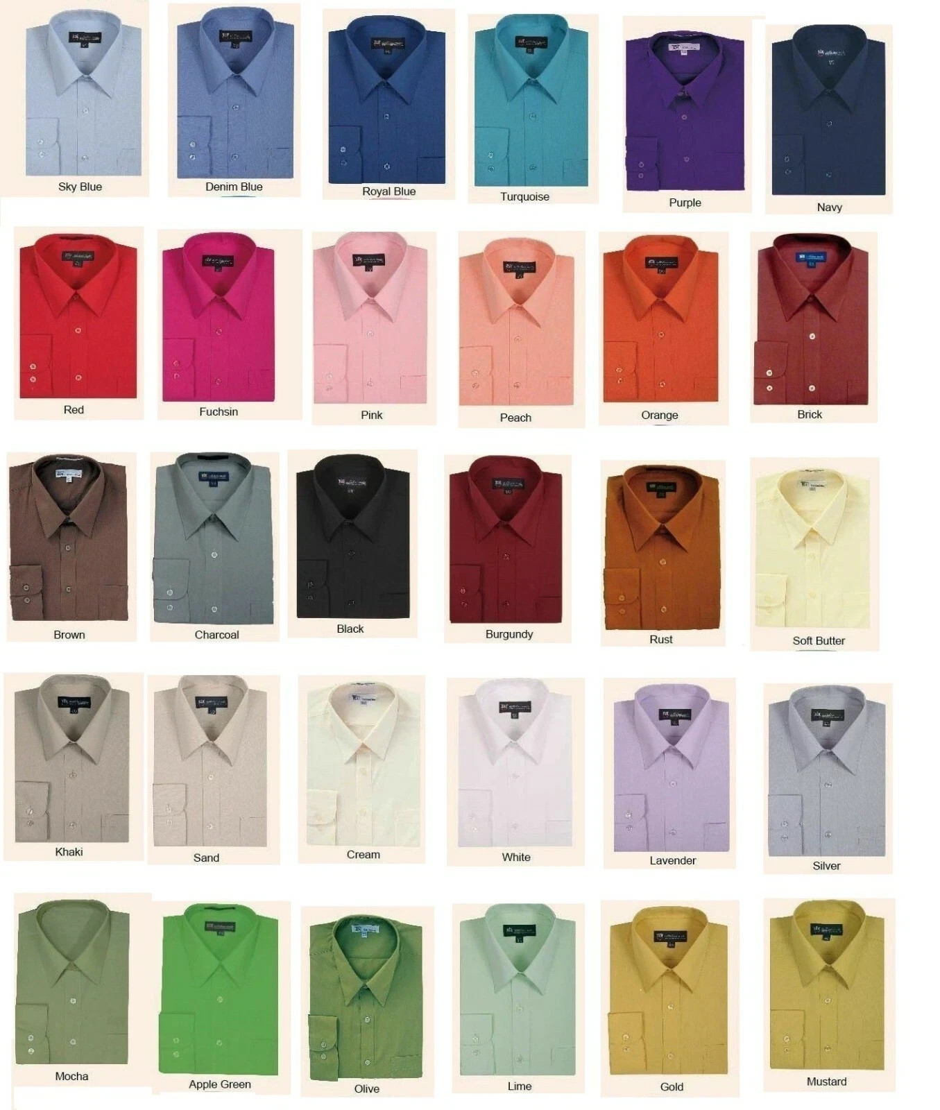 Men’s Cotton Blend Solid Color Dress Shirt Size Medium to 4X Fortino Landi SG02