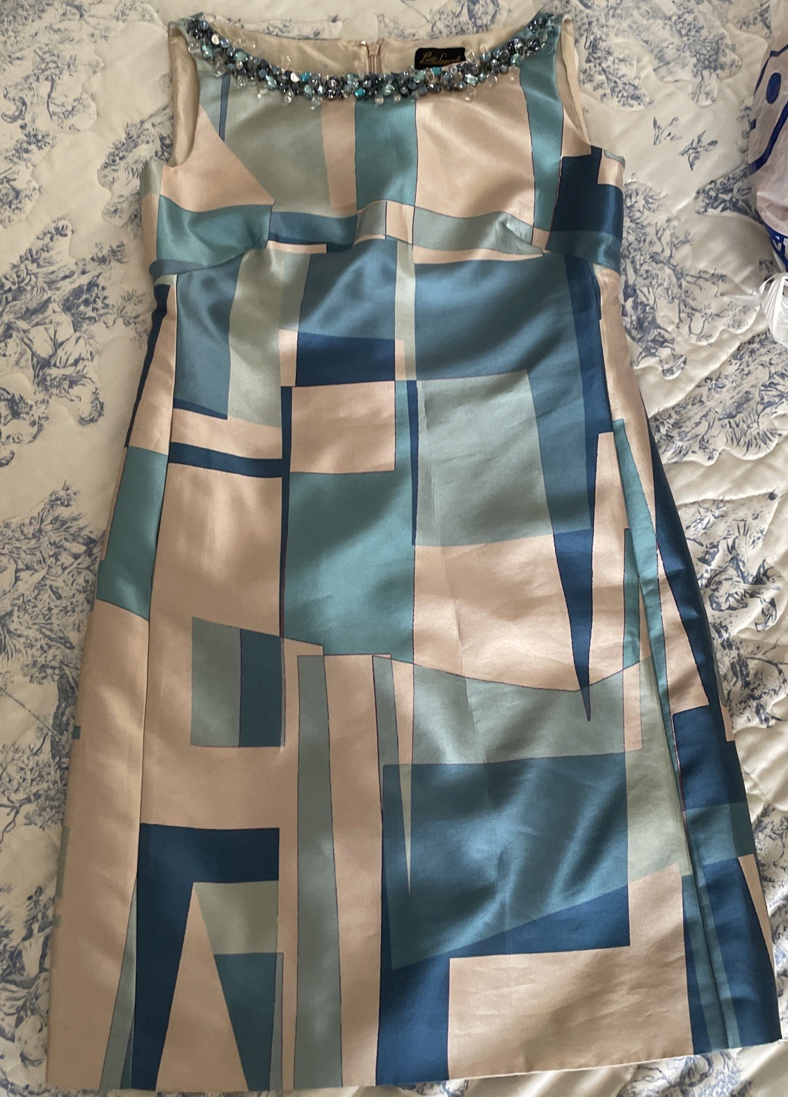 Msrp480✨LUISA SPAGNOLI Printed Dress in SILK Blend USA 6 IT40 Embellishment