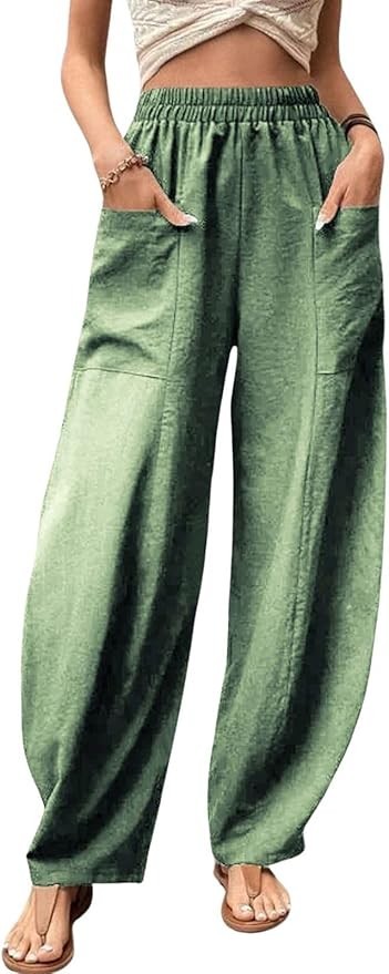 Casual Elastic Waist Harem Pants Women with Pockets Summer Barrel Pants Palazzo