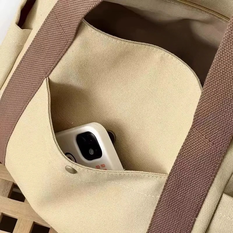 Large Capacity Canvas Tote Bag Work School Commute Shoulder Handbag Zipper