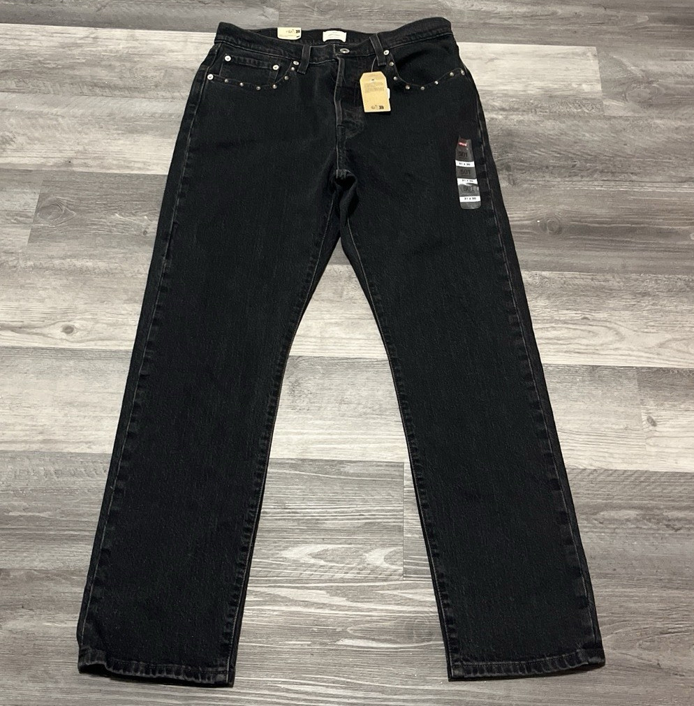 Levi’s Men’s Black Dark Wash Denim Jeans Straight Regular Fit Mid Rise